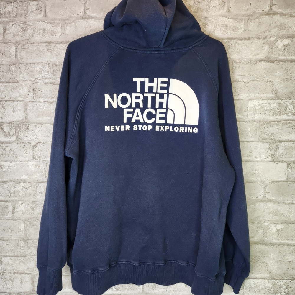 The North Face Hoodie Navy Blue Circular Design Graphic Logo Pullover Womens XL